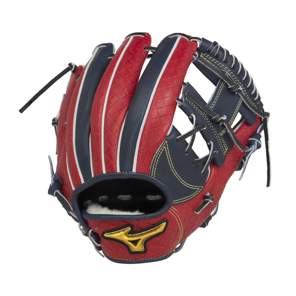 【 ミズノ MIZUNO 】 野球 ミズノプロ 軟式グラブ 内野手用 型押しレザー 1AJGR97103 2962 8009 ( Dブルー×レッド・ブロンド×ブラック )