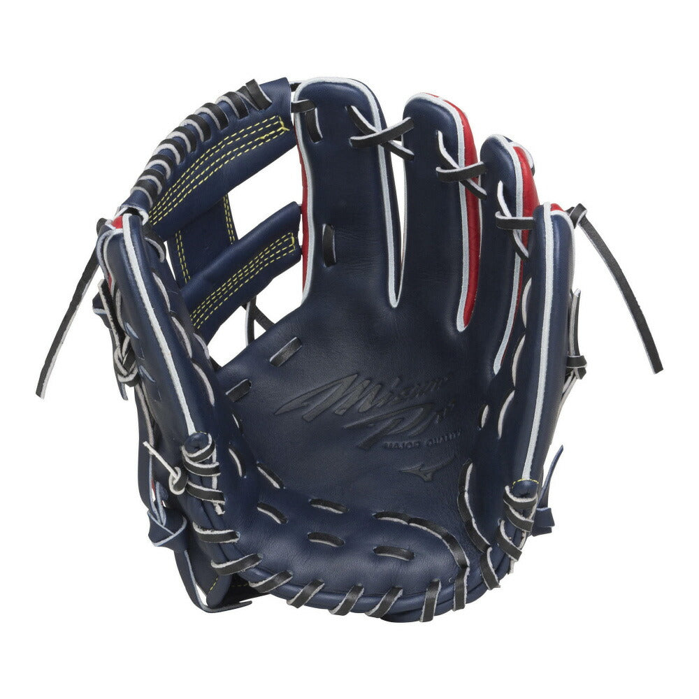 【 ミズノ MIZUNO 】 野球 ミズノプロ 軟式グラブ 内野手用 型押しレザー 1AJGR97103 2962 8009 ( Dブルー×レッド・ブロンド×ブラック )