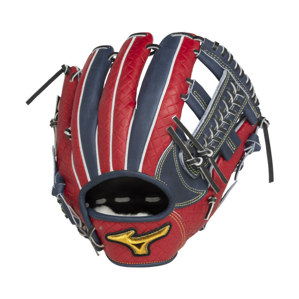 【 ミズノ MIZUNO 】 野球 ミズノプロ 軟式グラブ 内野手用 型押しレザー 1AJGR97113 2962 8009 ( Dブルー×レッド・ブロンド×ブラック )