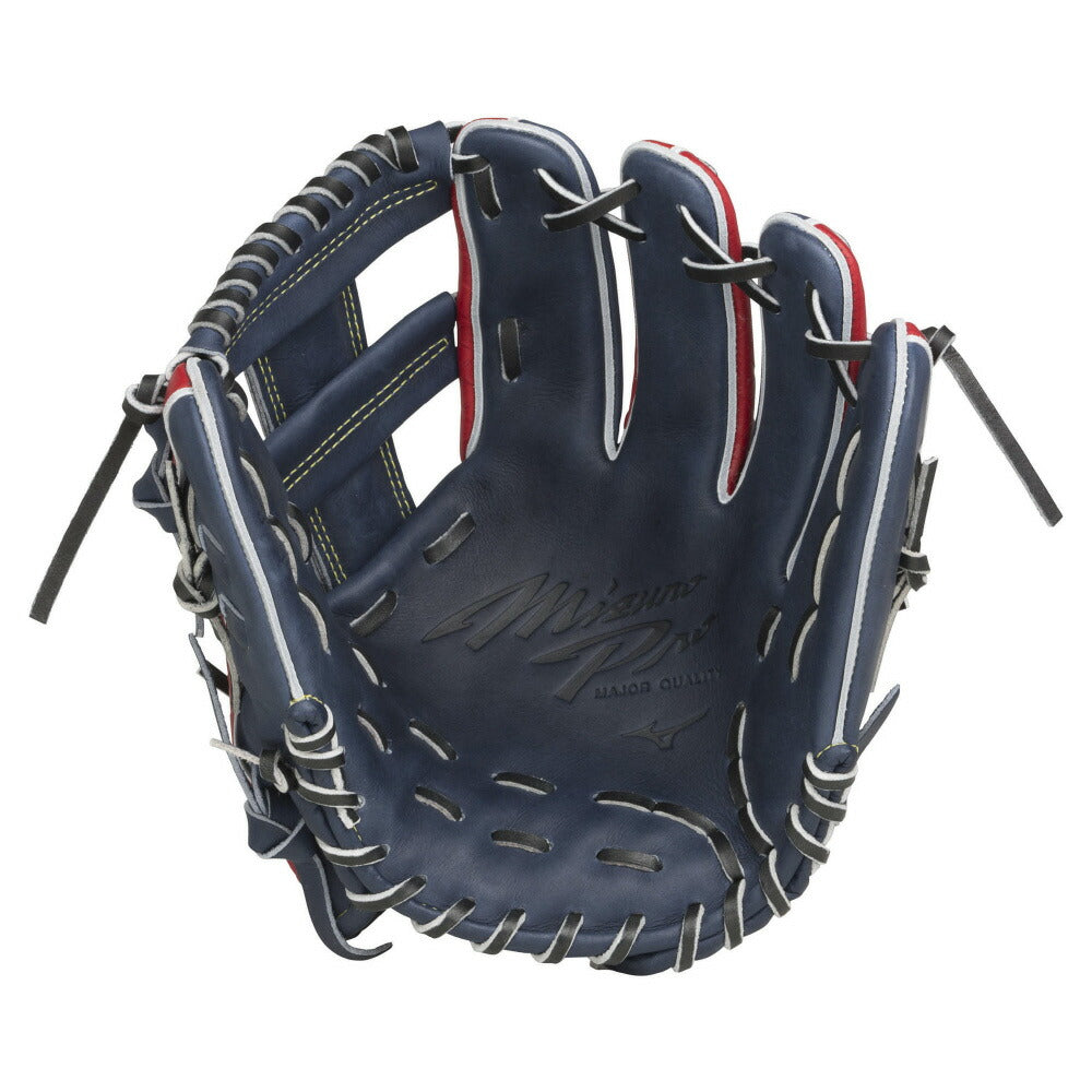 【 ミズノ MIZUNO 】 野球 ミズノプロ 軟式グラブ 内野手用 型押しレザー 1AJGR97113 2962 8009 ( Dブルー×レッド・ブロンド×ブラック )