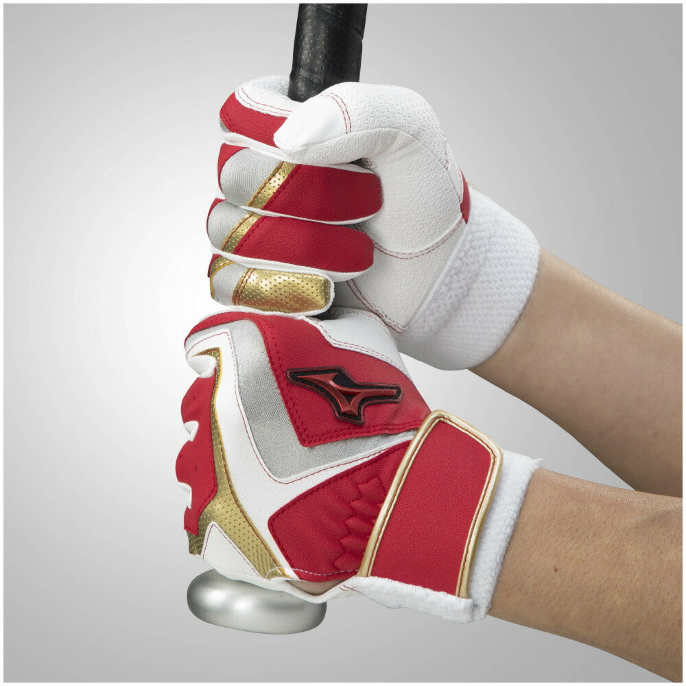 ミズノ MIZUNO ジュニア バッティング手袋 両手用 ウィルドライブ レッド 1EJEY24062 レッド×ホワイト×ゴールド WILLDRIVE RED