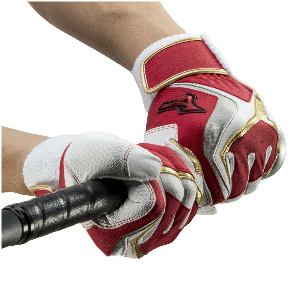 ミズノ MIZUNO ジュニア バッティング手袋 両手用 ウィルドライブ レッド 1EJEY24062 レッド×ホワイト×ゴールド WILLDRIVE RED