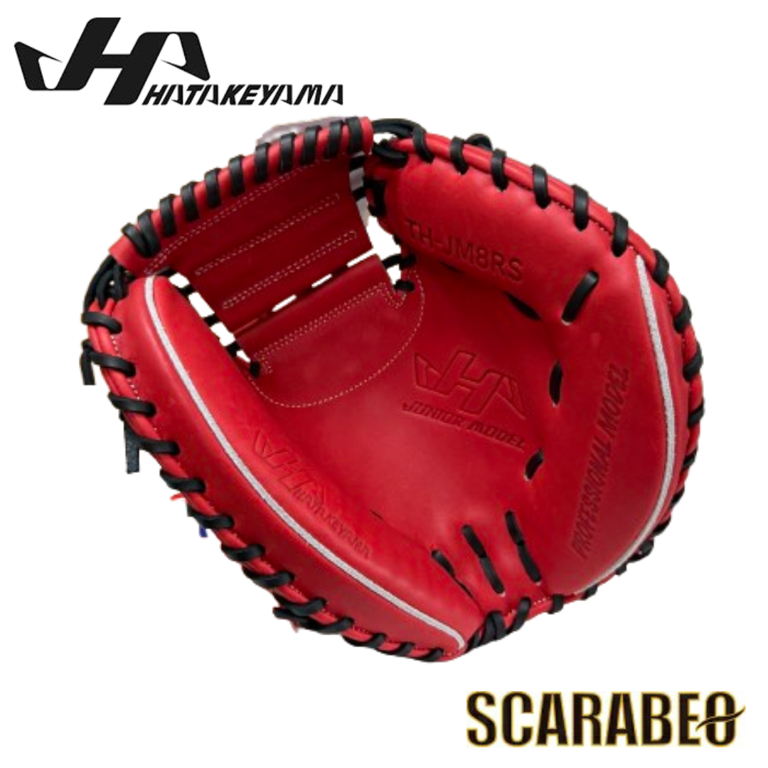TH-JM8RS ハタケヤマ HATAKEYAMA 軟式ジュニア用 キャッチャーミット 北米ステアハイド レッド シェラムーブ ピンキーパターン JL8型 少年野球 捕手用 台湾製