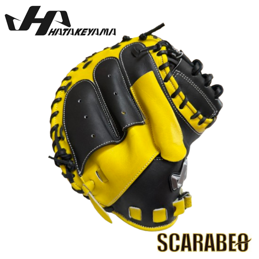 2025 PRO-JM8D ハタケヤマ HATAKEYAMA 少年軟式 キャッチャーミット 捕手用 右投げ ブラック×イエロー 北米ステアハイド JL8型 シェラームーブ 台湾製