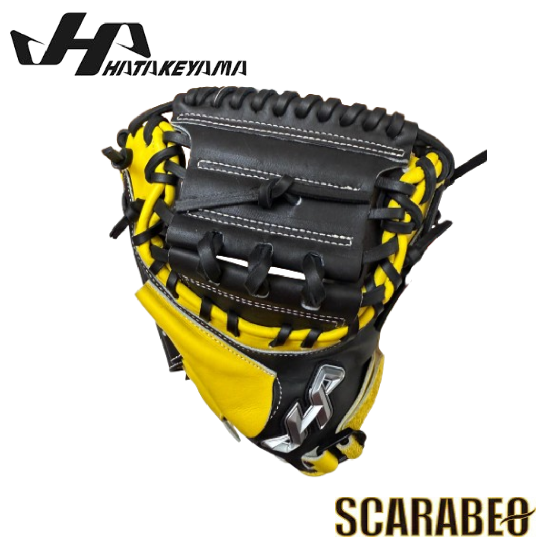 2025 PRO-JM8D ハタケヤマ HATAKEYAMA 少年軟式 キャッチャーミット 捕手用 右投げ ブラック×イエロー 北米ステアハイド JL8型 シェラームーブ 台湾製