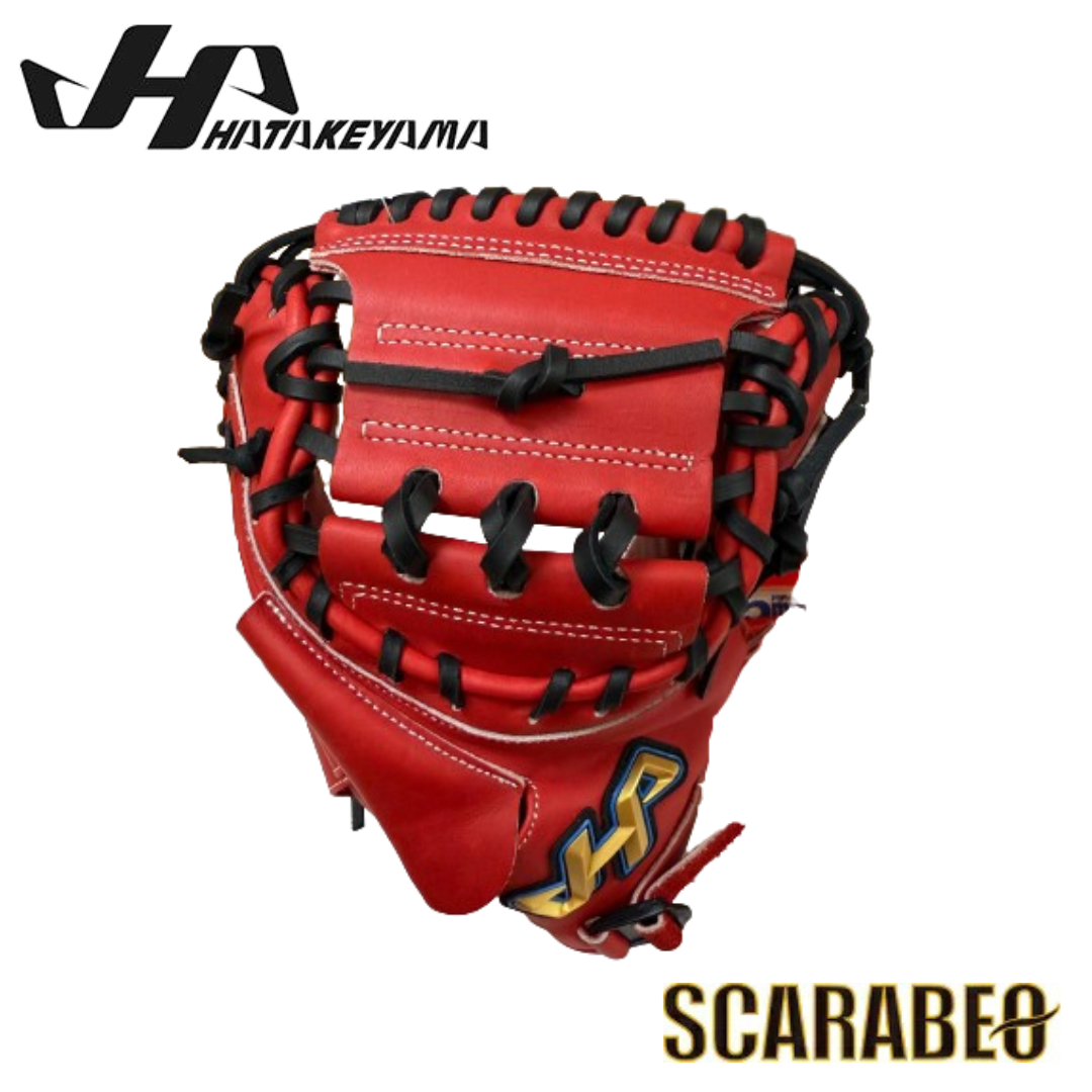TH-JM8RS ハタケヤマ HATAKEYAMA 軟式ジュニア用 キャッチャーミット 北米ステアハイド レッド シェラムーブ ピンキーパターン JL8型 少年野球 捕手用 台湾製