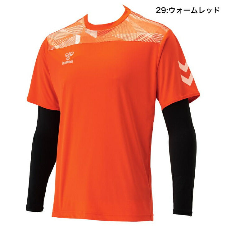 【 hummel ヒュンメル 】 メンズ 半袖Tシャツ + インナーシャツ 2点セット レイヤード プラクティスシャツセット サッカー フットサル 練習着 トレーニングウェア
