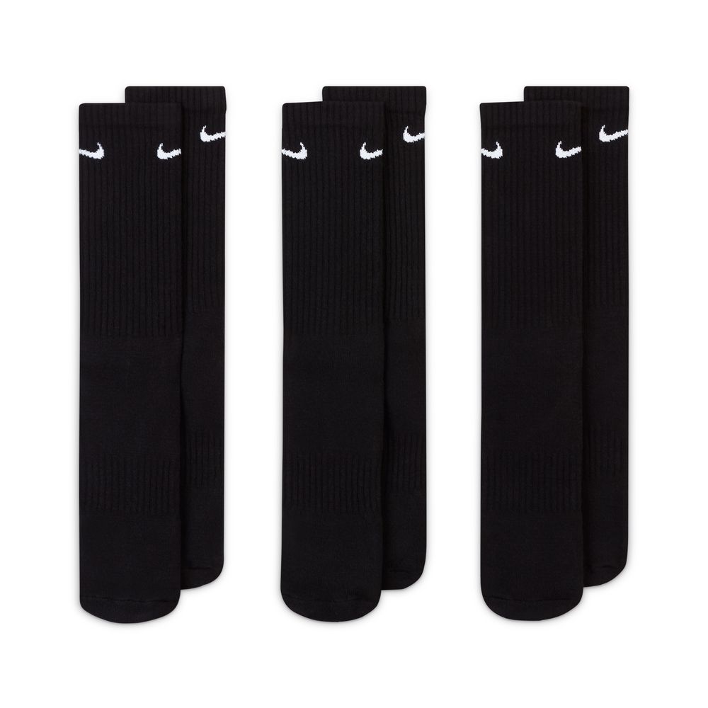 ナイキ エブリデイ クッションド クルー ソックス (3足) nike ジム インナー 靴下 SU23 teamsports 厚手 ふくらはぎ 通学用 sx7664-010 あったか フィットネス cpn10 黒