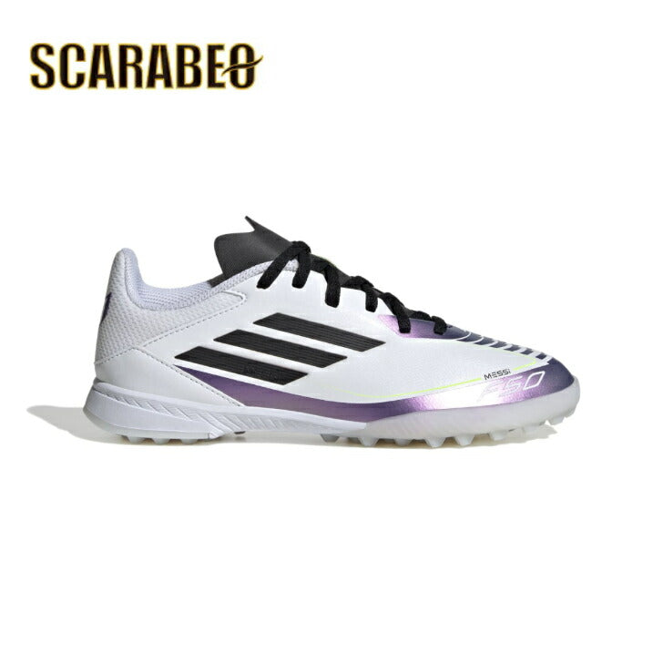 アディダス ジュニア F50 MESSI LEAGUE TF フットウェアホワイト×コアブラック ie9082 フットサルシューズ 靴 フットサル スパイク 室内 屋外 軽量 履き心地 人気ランキング 子供用 大人用