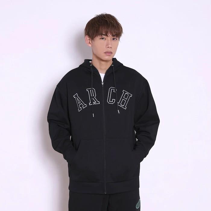 アーチ college logo sweat zip parka【black】 アーチ バスケ ショーツ バスケットボール バスパン 男子 ウエア 大人 子供 Tシャツ バスケウエア t724-113