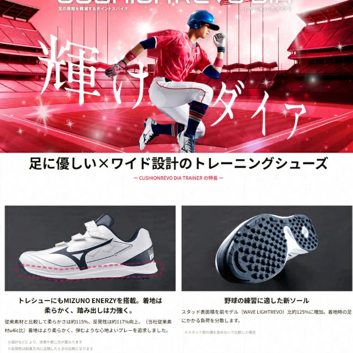 ミズノ クッションレボダイア トレーナー ベルト式 幅広 3E 野球 トレーニングシューズ クッション性 軽量 23.0~30.0cm 11gt2525