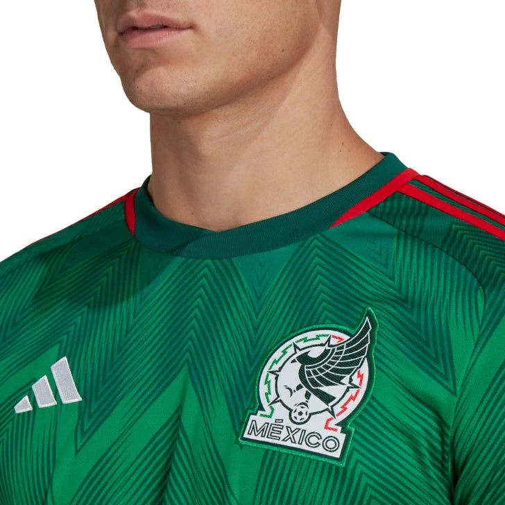 【在庫処分セール】アディダス メキシコ代表 2022 ホーム レプリカユニフォーム 半袖 メンズ サッカー スリムフィット ビビッドグリーン リサイクル素材 wr987