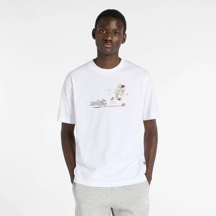 ニューバランス メンズ Tシャツ MT53937 WT ホワイト 半袖Tシャツ Newbie チェイス コットン100% グラフィック ロゴ アパレル 2025秋冬 ライフスタイル mt53937-wt