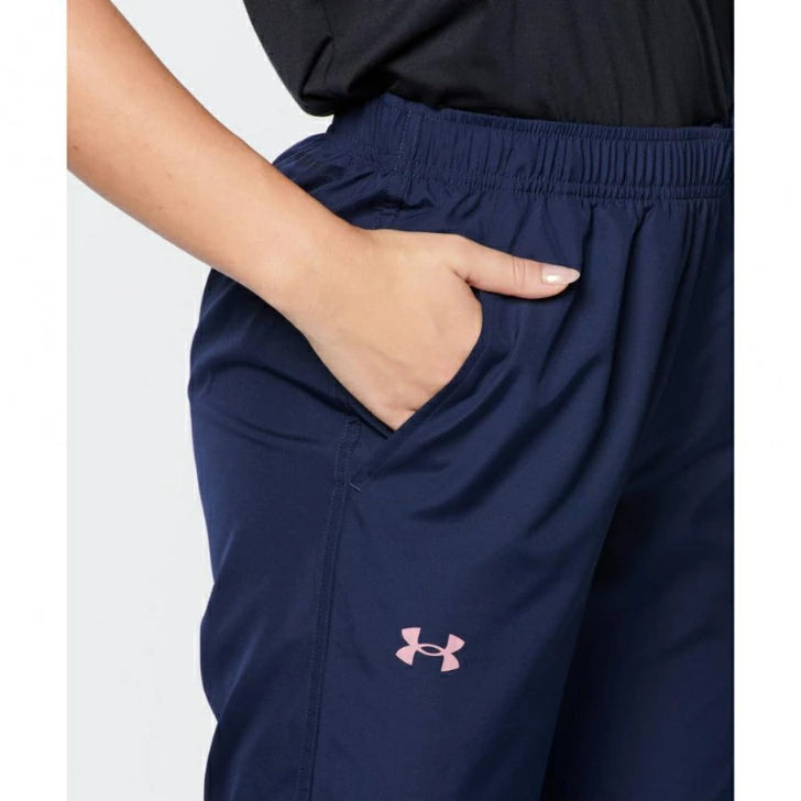 アンダーアーマー UNDER ARMOUR レディース UA WORDMARK WOVEN PANT 1378323 ネイビー ブラック クロスパンツ トレーニング ウォームアップ 撥水 STORM スポーツウェア 1378323
