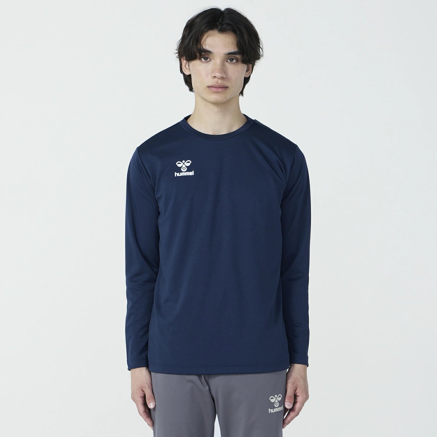 ヒュンメル hummel ワンポイント ロングスリーブシャツ メンズ 吸汗速乾 長袖 Tシャツ トレーニング ウェア Iネイビー ホワイト ブラック hap7234