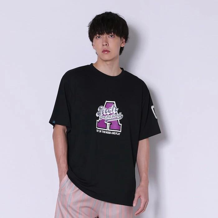 Arch アーチ バスケ Tシャツ DRY 吸汗速乾 半袖 カーシブ ロゴ A メンズ レディース ブラック 黒 t125-157