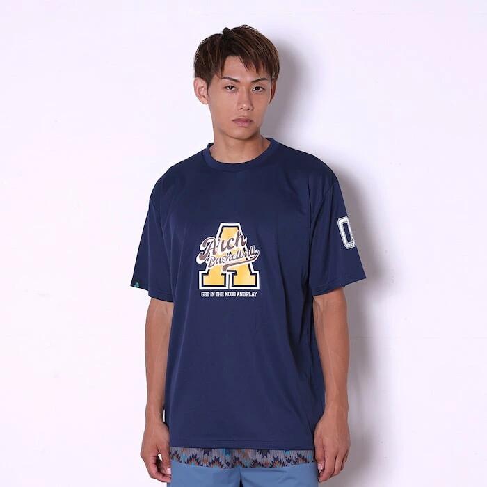 Arch アーチ バスケ Tシャツ DRY 吸汗速乾 半袖 カーシブ ロゴ A メンズ レディース インディゴ ネイビー t125-158