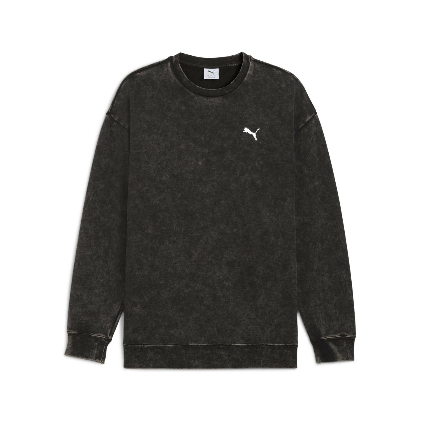 PUMA プーマ メンズ ESS ELEVATED リラックスド ウォッシュ クルースウェット 裏起毛 ブラック リサイクル素材 長袖 フリース カジュアル スポーツウェア デイリーウェア 690921