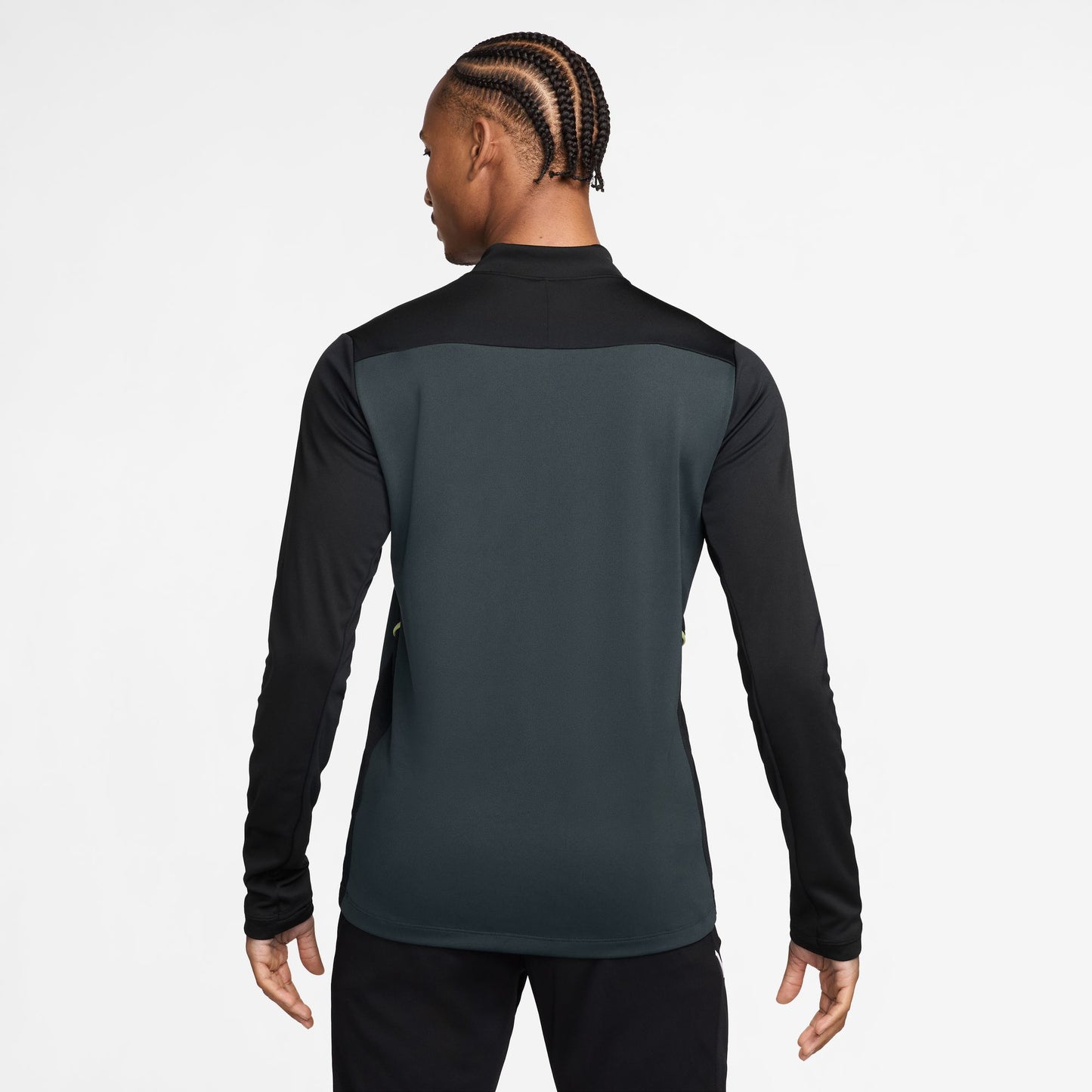 ナイキ NIKE メンズ サッカーウェア ドライフィット アカデミー ドリルトップ HJ3784-390 トレーニングウェア Dri-FIT 吸汗速乾 1/4ジップ スリムフィット サムホール ブラック×グリーン hj3784-390