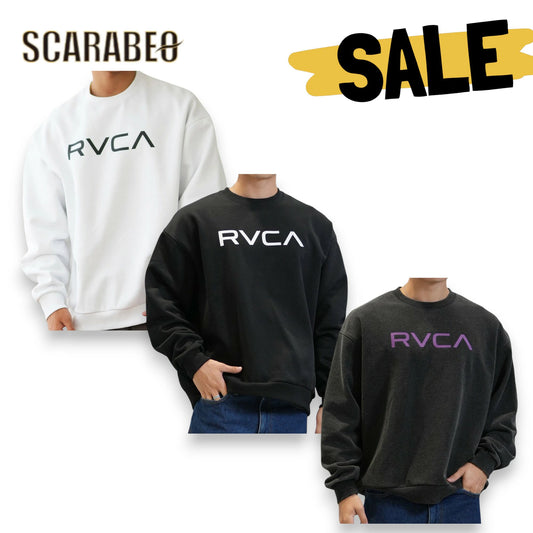 RVCA メンズ クルーネック トレーナー スウェット ロゴ 裏起毛 ルーズシルエット WHT BLK BLK×PURPLE be042p22