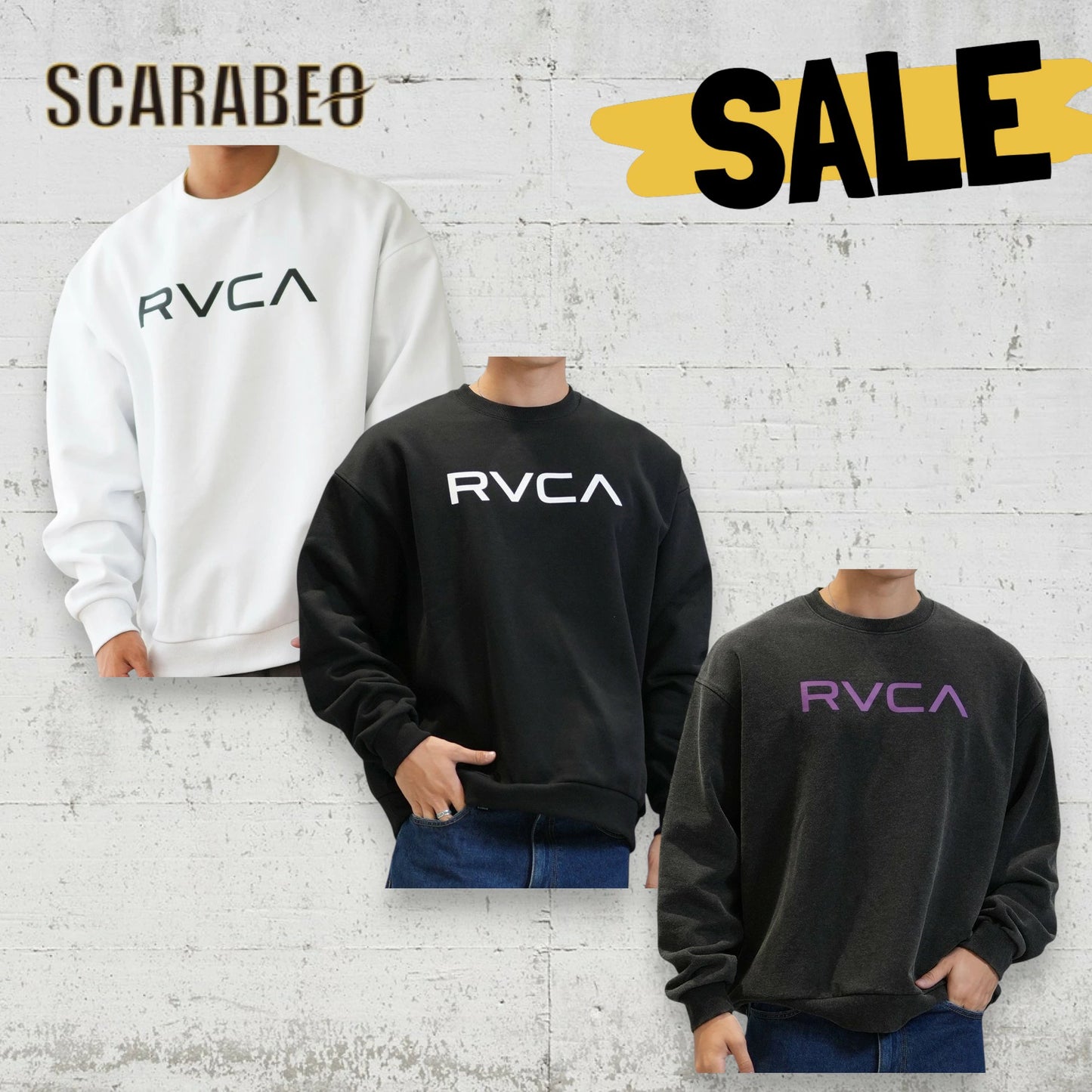 RVCA メンズ クルーネック トレーナー スウェット ロゴ 裏起毛 ルーズシルエット WHT BLK BLK×PURPLE be042p22