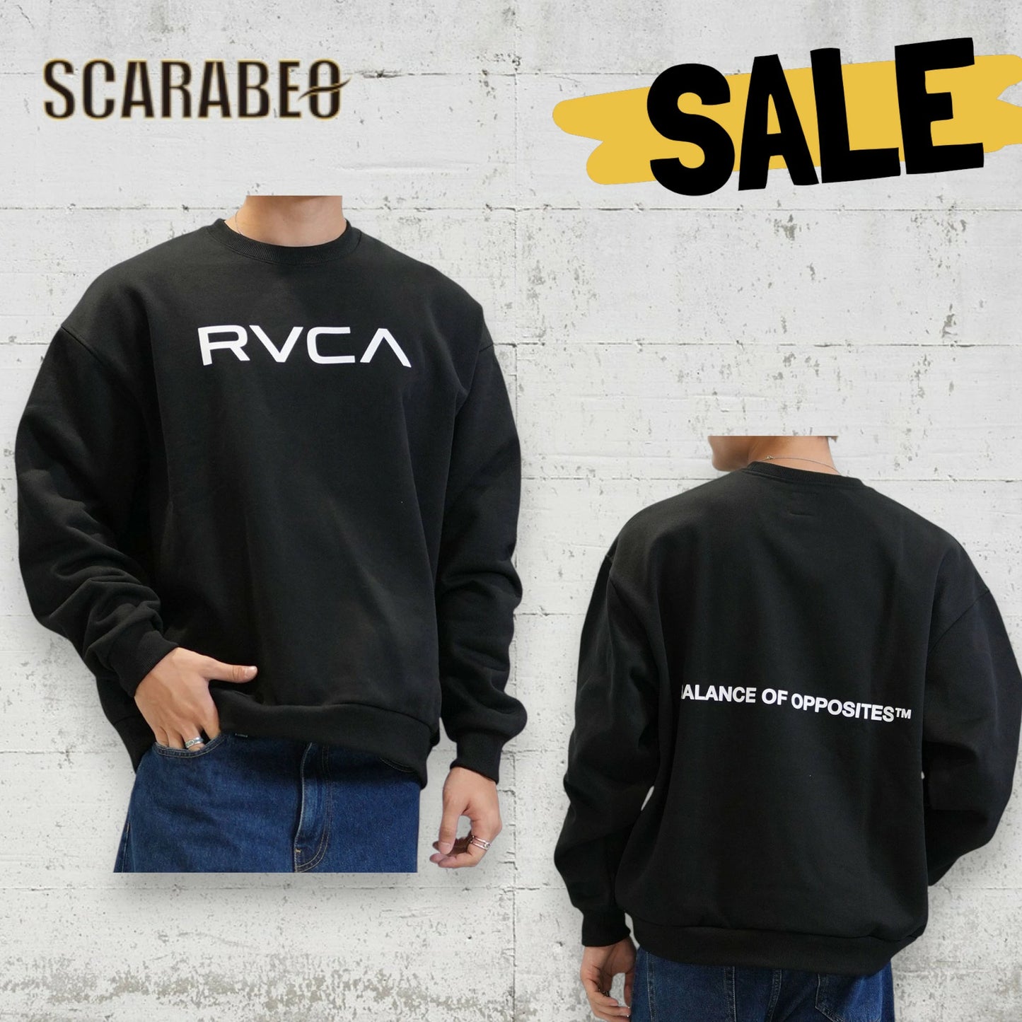 RVCA メンズ クルーネック トレーナー スウェット ロゴ 裏起毛 ルーズシルエット WHT BLK BLK×PURPLE be042p22