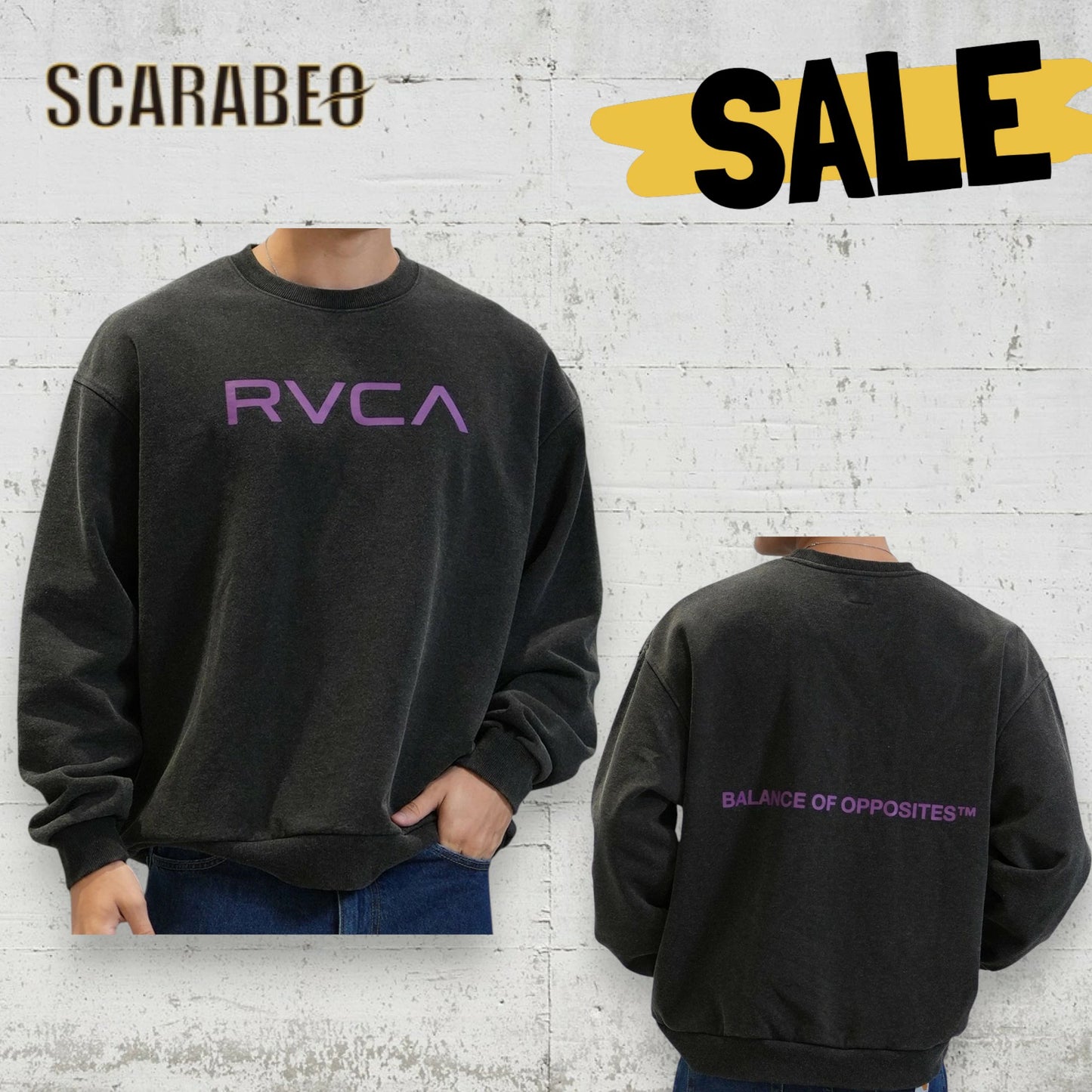 RVCA メンズ クルーネック トレーナー スウェット ロゴ 裏起毛 ルーズシルエット WHT BLK BLK×PURPLE be042p22
