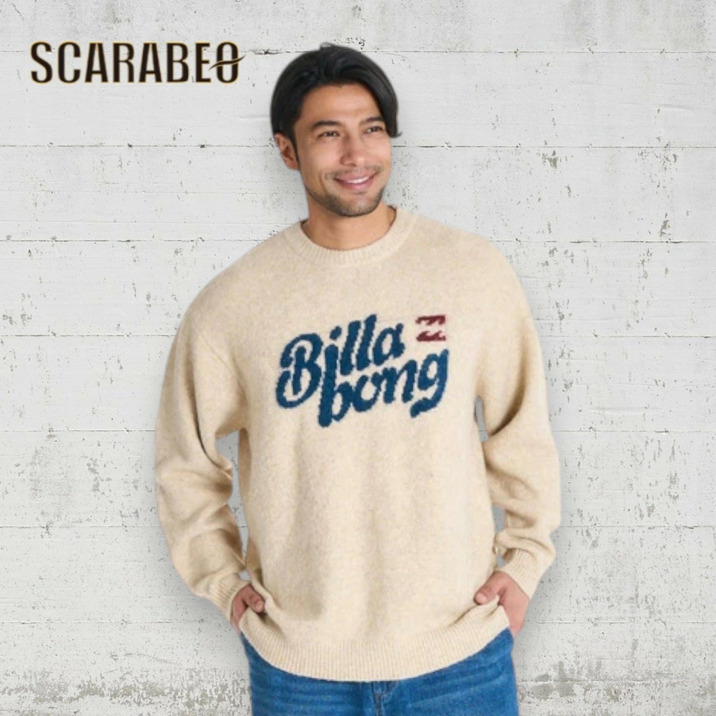 BILLABONG メンズ CREW NECK セーター ニット ローゲージ ジャガード ロゴ スフレヤーン CRM 2025秋冬モデル bf012601