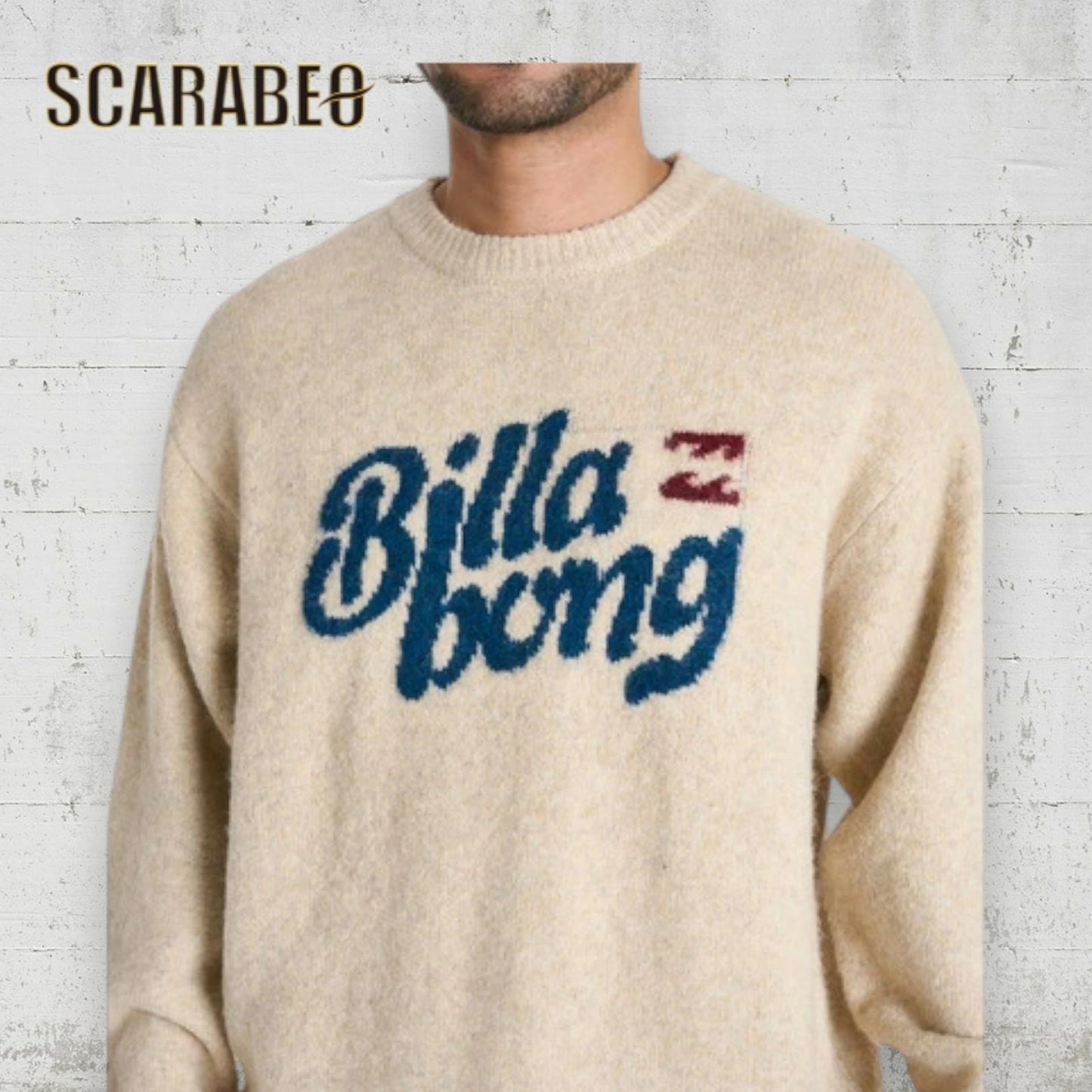 BILLABONG メンズ CREW NECK セーター ニット ローゲージ ジャガード ロゴ スフレヤーン CRM 2025秋冬モデル bf012601