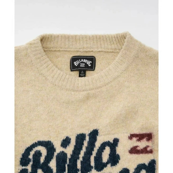 BILLABONG メンズ CREW NECK セーター ニット ローゲージ ジャガード ロゴ スフレヤーン CRM 2025秋冬モデル bf012601