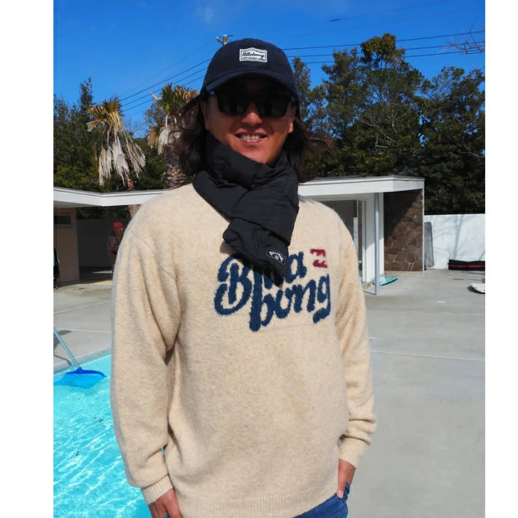 BILLABONG メンズ CREW NECK セーター ニット ローゲージ ジャガード ロゴ スフレヤーン CRM 2025秋冬モデル bf012601