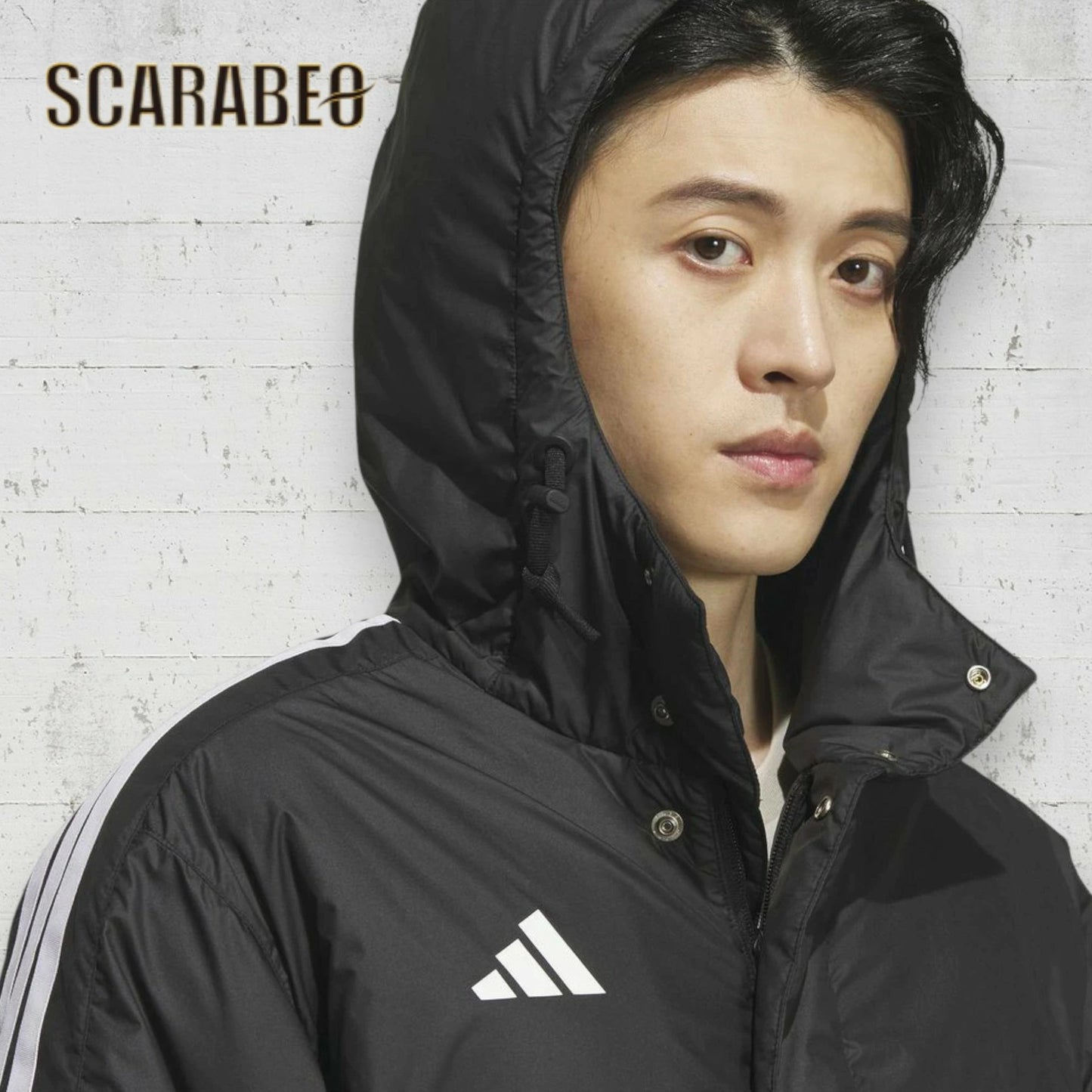 アディダス メンズ ロングコート BW566 ルーズフィット ボアコート 防風 合成シートパッド ドローコード adidas スリーストライプス ジャケット フード付き ブラック×ホワイト ブラック×ブラック Lインク×ホワイト bw566