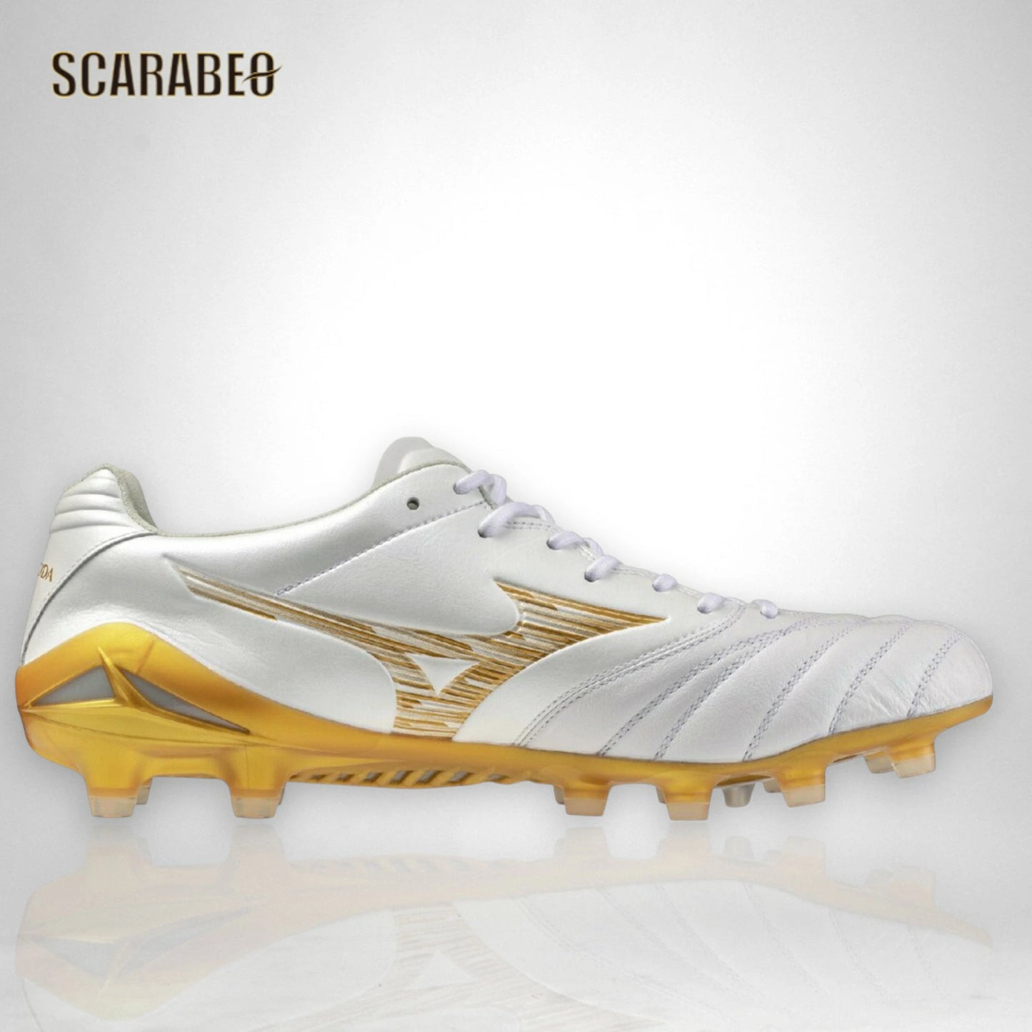 【予約販売】ミズノ MIZUNO モナルシーダNEO III ELITE サッカースパイク ユニセックス 天然皮革 マイクロファイバー 軽量 柔軟 素足感覚 Engineered Fit Last NEO ホワイト×ゴールド p1ga262050