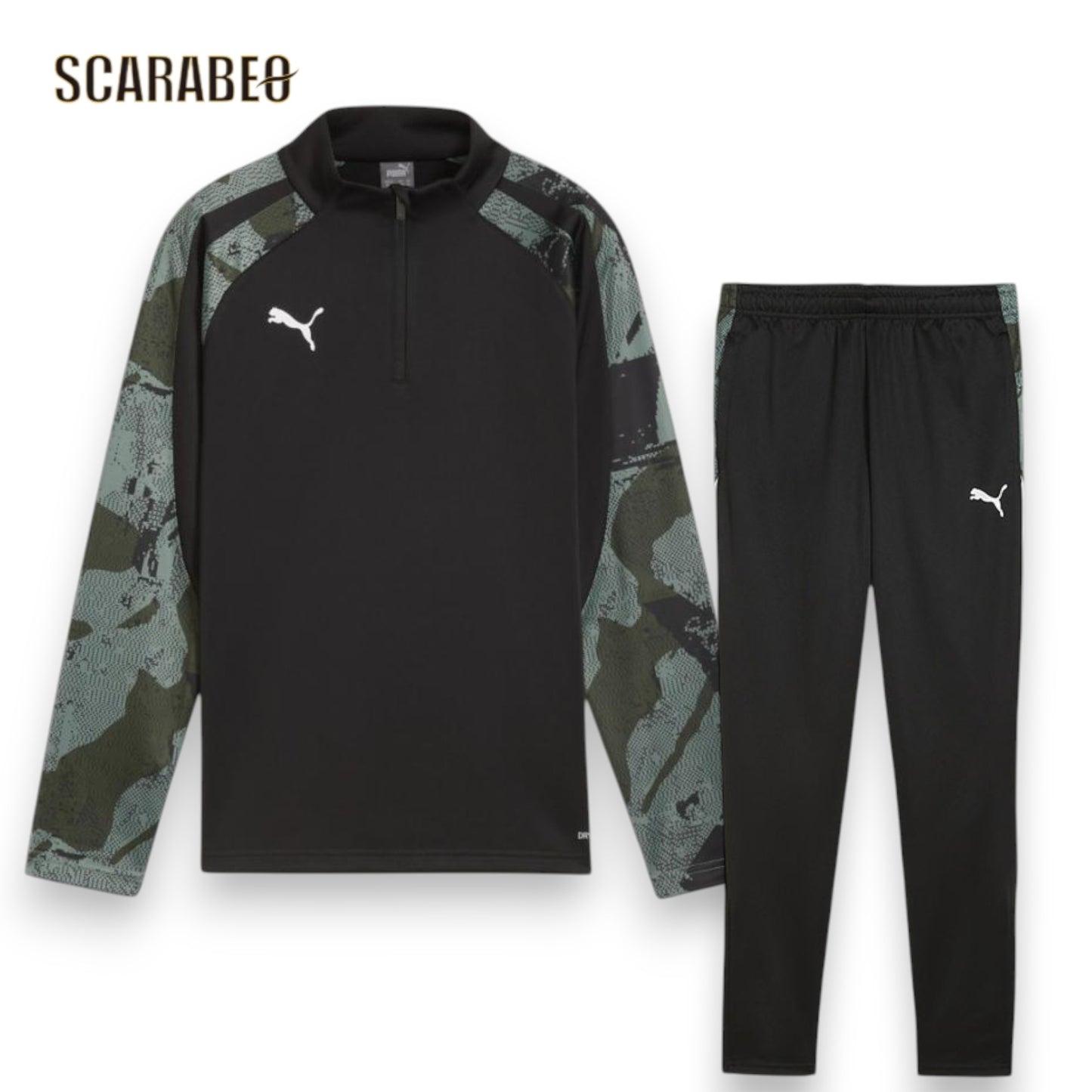 プーマ PUMA ジュニア INDIVIDUAL LIGA CAMO 上下セット キッズ 子供用 トレーニングウェア 1/4ジップトップ パンツ ドライ 吸水速乾 659814