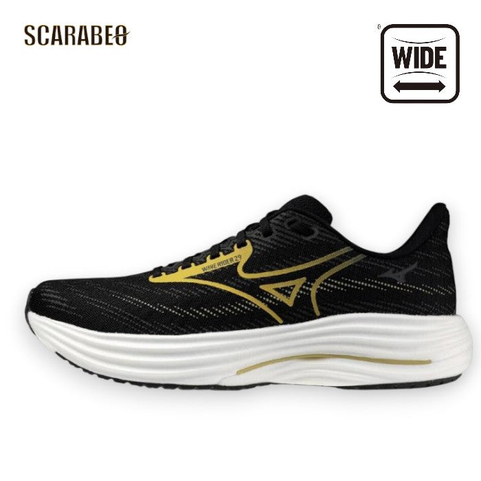 MIZUNO ミズノ ウエーブライダー29 SW J1GC2504 55 ブラック×ゴールド×ホワイト メンズ ランニングシューズ 幅広 ジョギング j1gc250455
