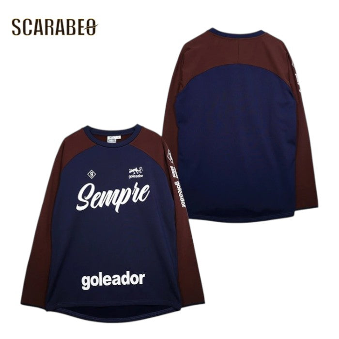 ゴレアドール 24AW 裏起毛スムース Sempleプリント ロングシャツ 大人用 サッカー フットサル 長袖 トレーニングシャツ ネイビー goleador g-2607
