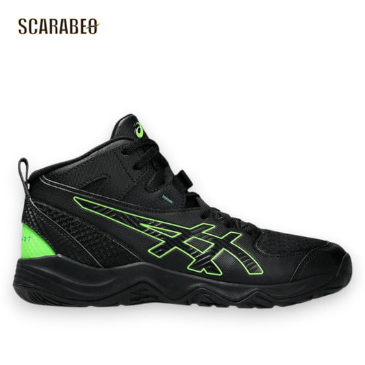 アシックス ASICS DUNKSHOT MB 10 ジュニア バスケットシューズ キッズ バッシュ ブラック グリーン ゲッコー 初心者 子供 18-24cm　1064a019-001