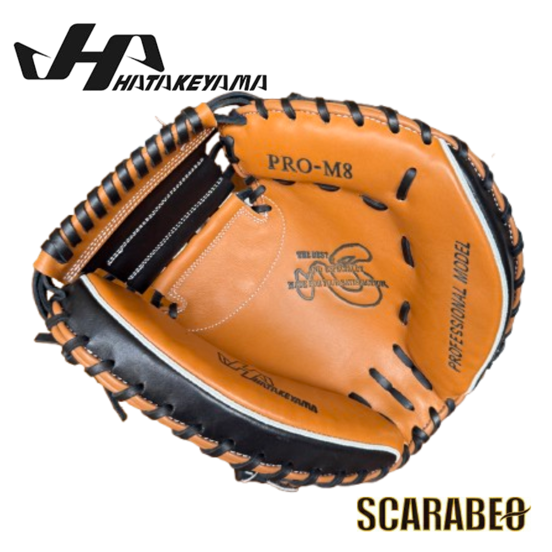 2024年限定モデル HATAKEYAMA ハタケヤマ 軟式キャッチャーミット PRO-M8 一般用 捕手用 右投げ 大人用 グローブ M8型 ASバック シェラムーブ 座ブトンスポンジ搭載 ウッドブラウン×ブラック 北米ステアハイド