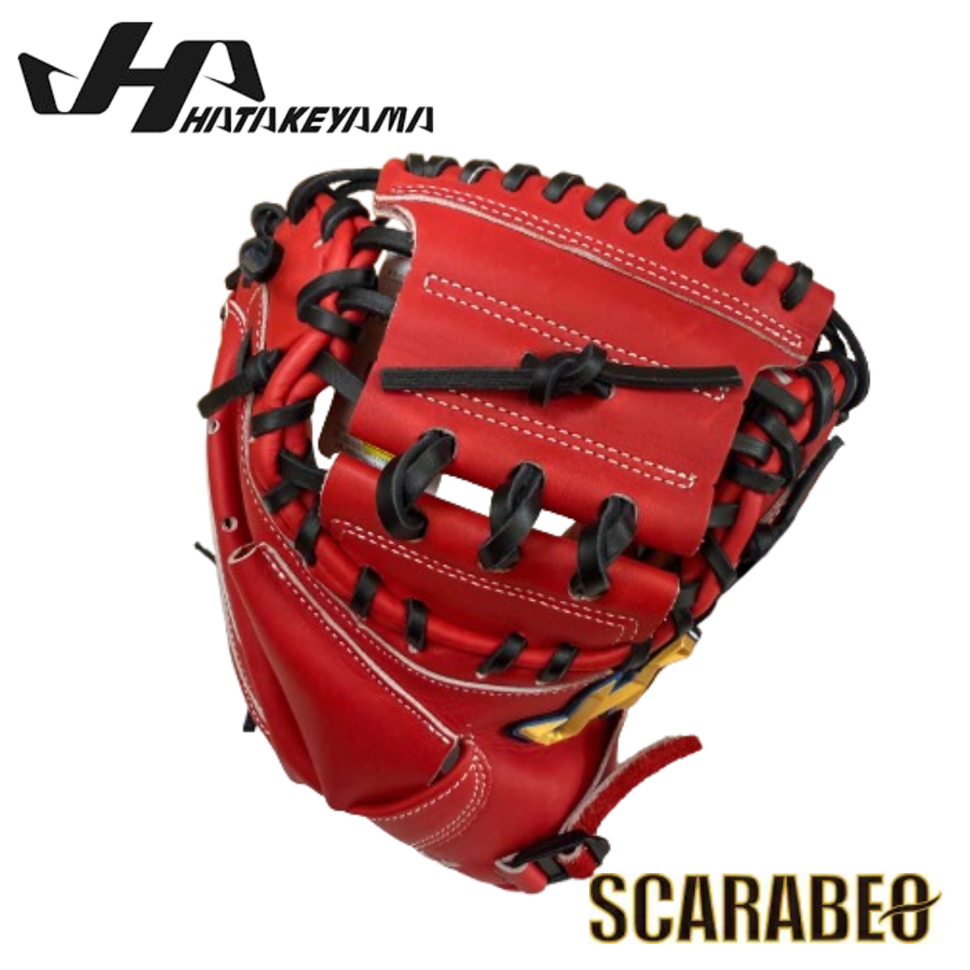 TH-JM8RU ハタケヤマ HATAKEYAMA 軟式ジュニア用 キャッチャーミット 北米ステアハイド レッド Uバック ピンキーパターン JL8型 少年野球 捕手用 台湾製