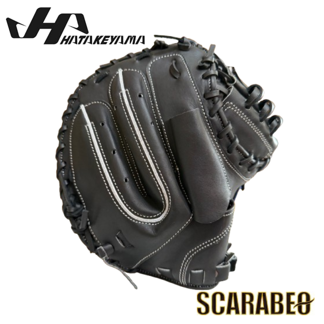 TH-JM8BU ハタケヤマ HATAKEYAMA 軟式ジュニア用 キャッチャーミット 北米ステアハイド ブラック Uバック ピンキーパターン JL8型 少年野球 捕手用 台湾製