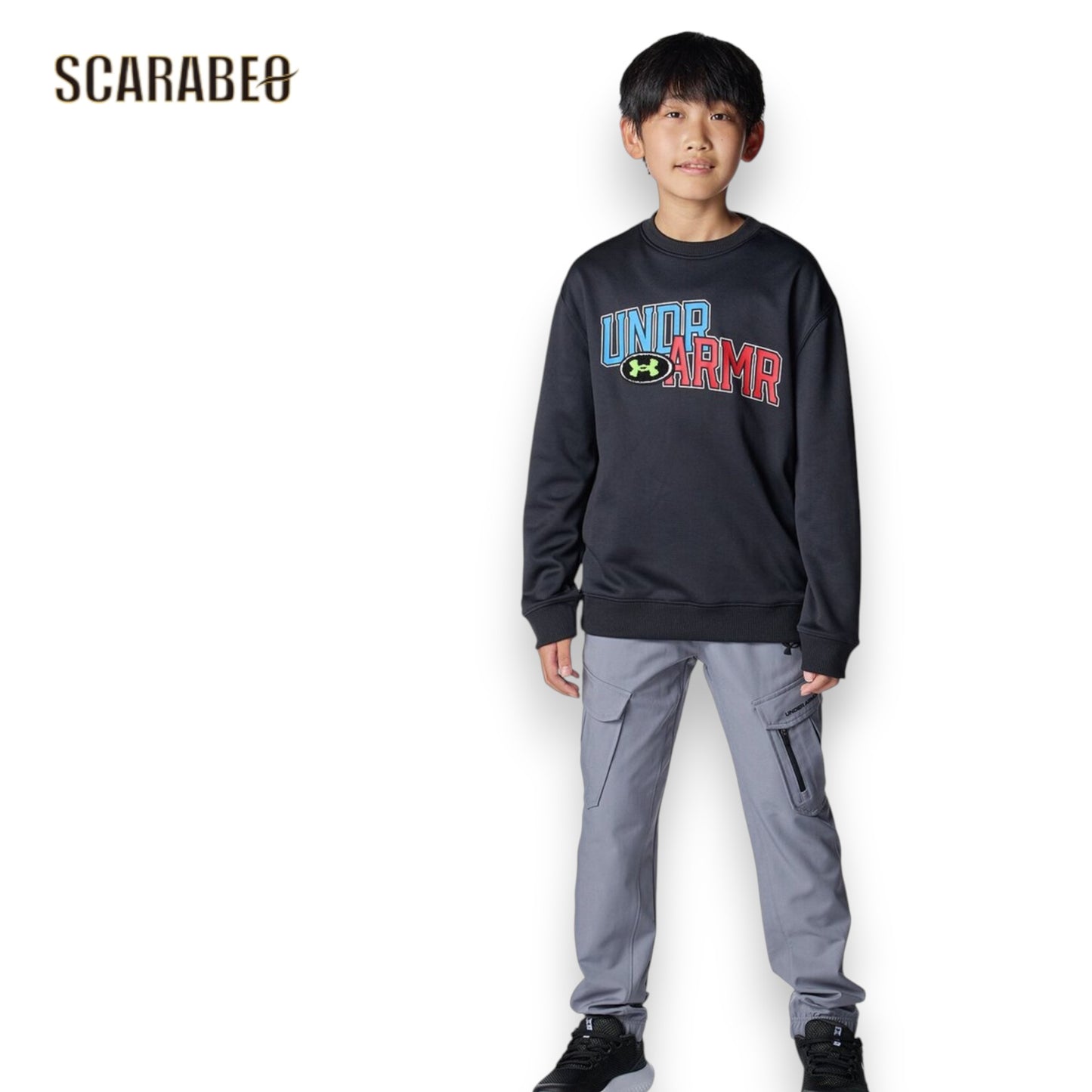 アンダーアーマー トレーナー ジュニア BOYS UA アーマーフリース オーバーレイ ワードマーク クルー 裏起毛 6007815 軽量 保温 トレーニング