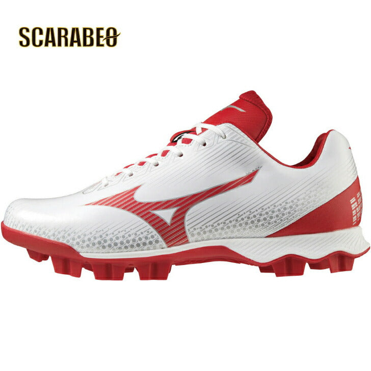 【 ミズノ MIZUNO 】 野球 ポイントスパイク ウエーブライトレボ ホワイト×レッド 11GP222162 WAVE LIGHTREVOソフトボール