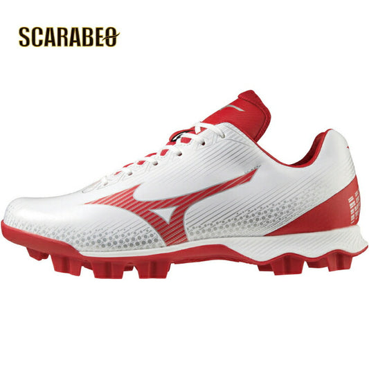 【 ミズノ MIZUNO 】 野球 ポイントスパイク ウエーブライトレボ ホワイト×レッド 11GP222162 WAVE LIGHTREVOソフトボール