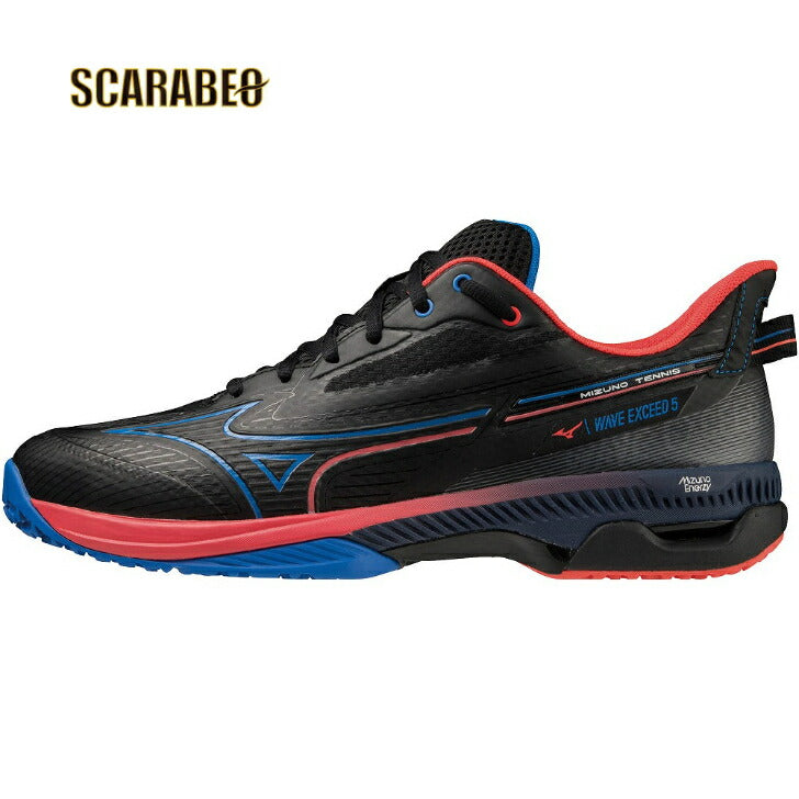 【 ミズノ MIZUNO 】 テニスシューズ ウエーブエクシード 5 WIDE OC ( ブラック×ブルー×コーラル ) ユニセックス 61GB231310 WAVE EXCEED