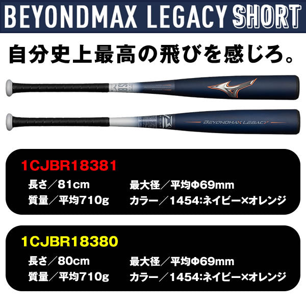 ミズノ ビヨンドマックス レガシー ショートサイズ／軟式用FRP製バット（1CJBR183）『軟式野球 バット ミズノ』