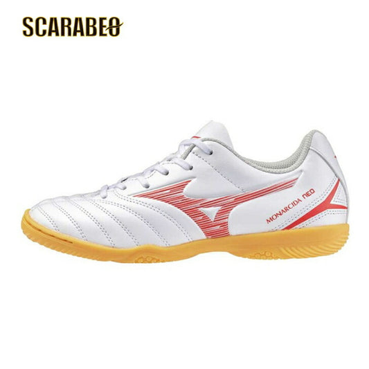 ミズノ サッカー フットサル インドアシューズ ジュニア モナルシーダ 3 SELECT Jr IN ホワイト レッド 屋内シューズ ワイドモデル P1GG242560