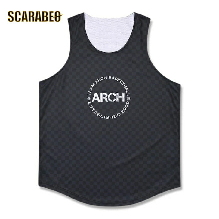 Arch checkered rev. tank [DRY]【black/white】 アーチ バスケ リバーシブルタンクトップ アーチ バスケ  バスケットボール バスパン 男子 ウエア 大人 子供 Ｔシャツ バスケウエア t225-104