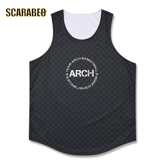 Arch checkered rev. tank [DRY]【black/white】 アーチ バスケ リバーシブルタンクトップ アーチ バスケ  バスケットボール バスパン 男子 ウエア 大人 子供 Ｔシャツ バスケウエア t225-104