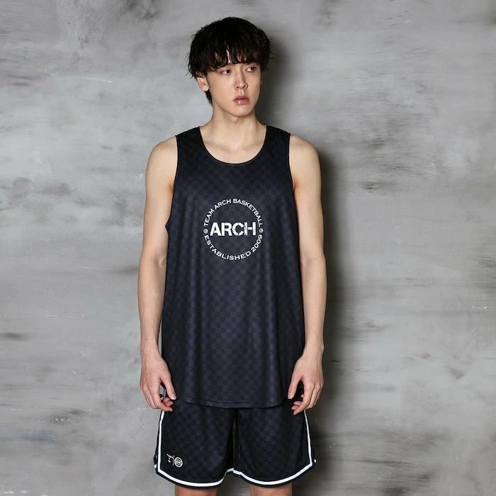 Arch checkered rev. tank [DRY]【black/white】 アーチ バスケ リバーシブルタンクトップ アーチ バスケ  バスケットボール バスパン 男子 ウエア 大人 子供 Ｔシャツ バスケウエア t225-104