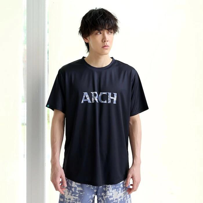 Arch grid faded tee [DRY]【black】 アーチ バスケ 半袖Tシャツ アーチ バスケ バスケットボール バスパン 男子 ウエア 大人 子供 Ｔシャツ バスケウエア t125-120